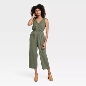 Universal Thread | olive linen jumpsuit w/ cutout back